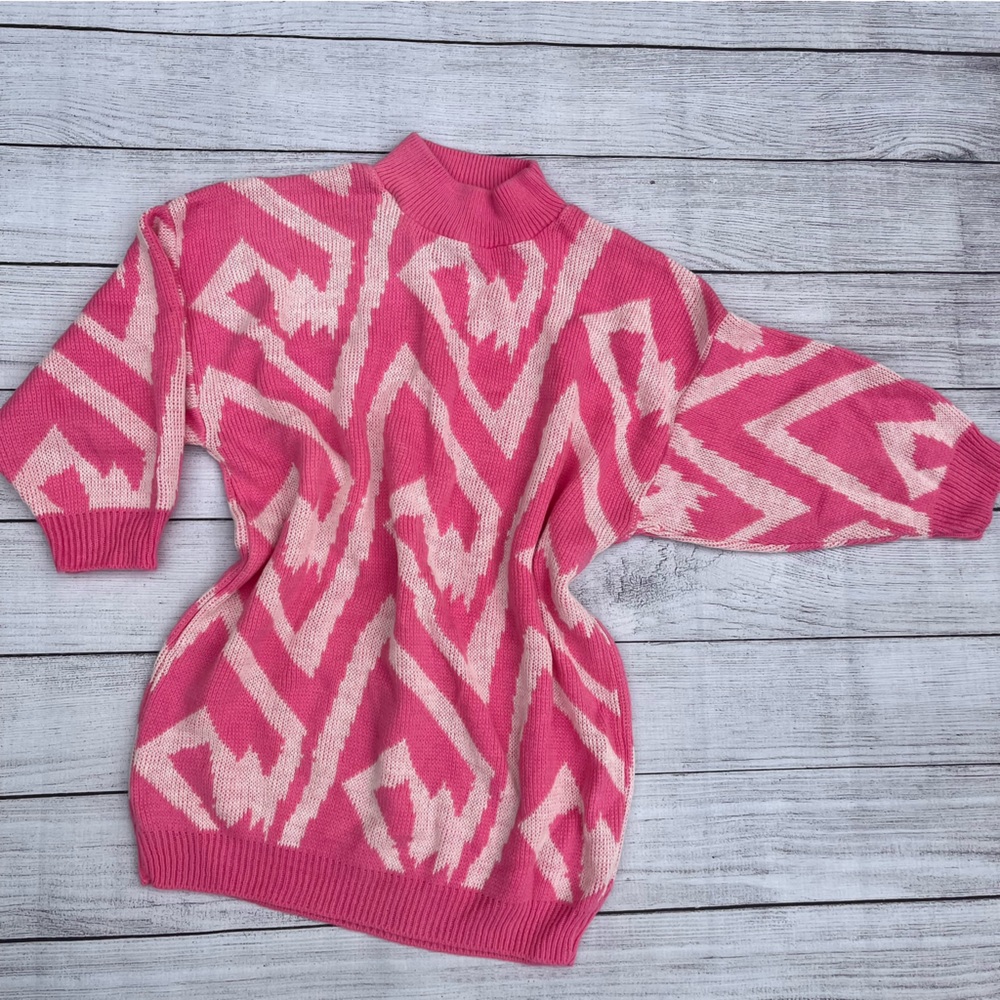 😍Vintage Pink Geometric Pattern Knit Sweater
